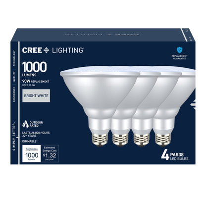 90W Replacement PAR38 Bright White Medium E26 Base Dimmable LED Light Bulb (4-Pack)
