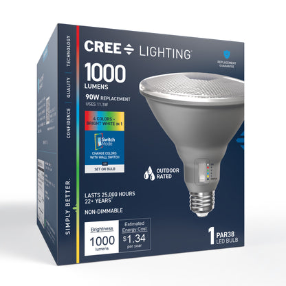 90W Replacement PAR38 Color Changing + White Medium E26 Base Dimmable LED Light Bulb