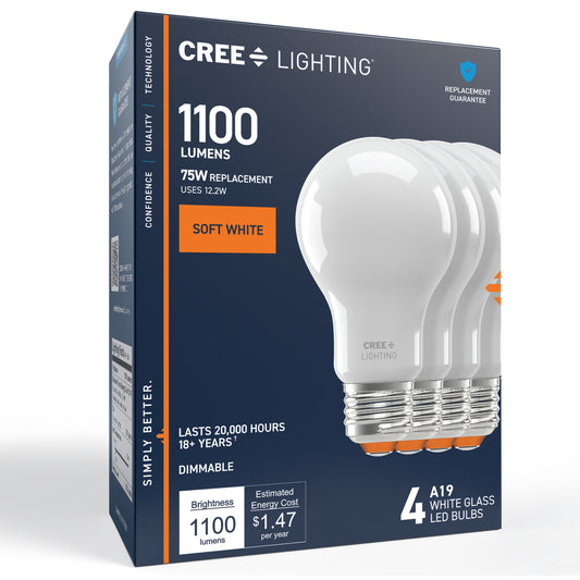 75W Replacement A19 Soft White Medium E26 Base Dimmable LED Light Bulb (4-Pack)