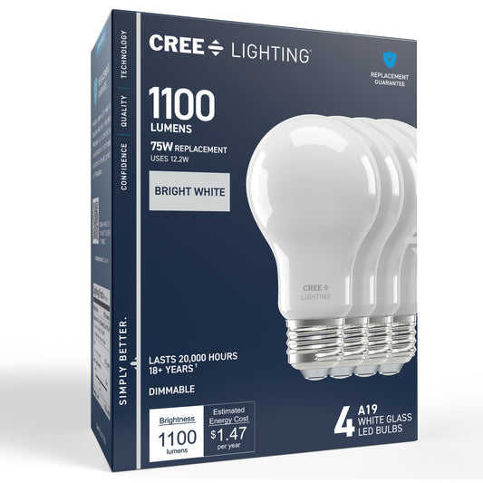 75W Replacement A19 Bright White Medium E26 Base Dimmable LED Light Bulb (4-Pack)