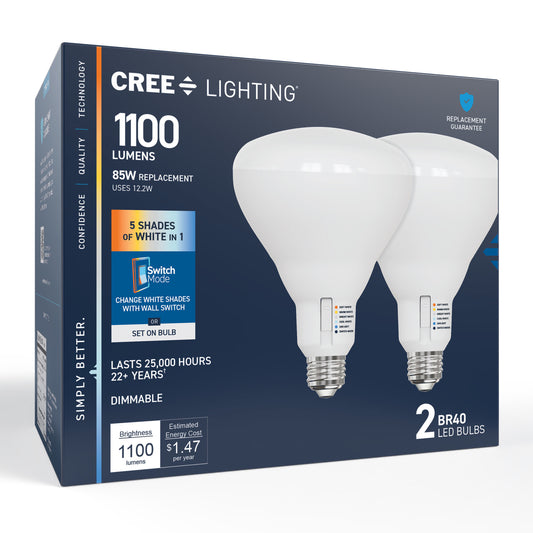 85W Replacement BR40 5 Shades + Switch Mode Medium E26 Base Dimmable LED Light Bulb (2-Pack)