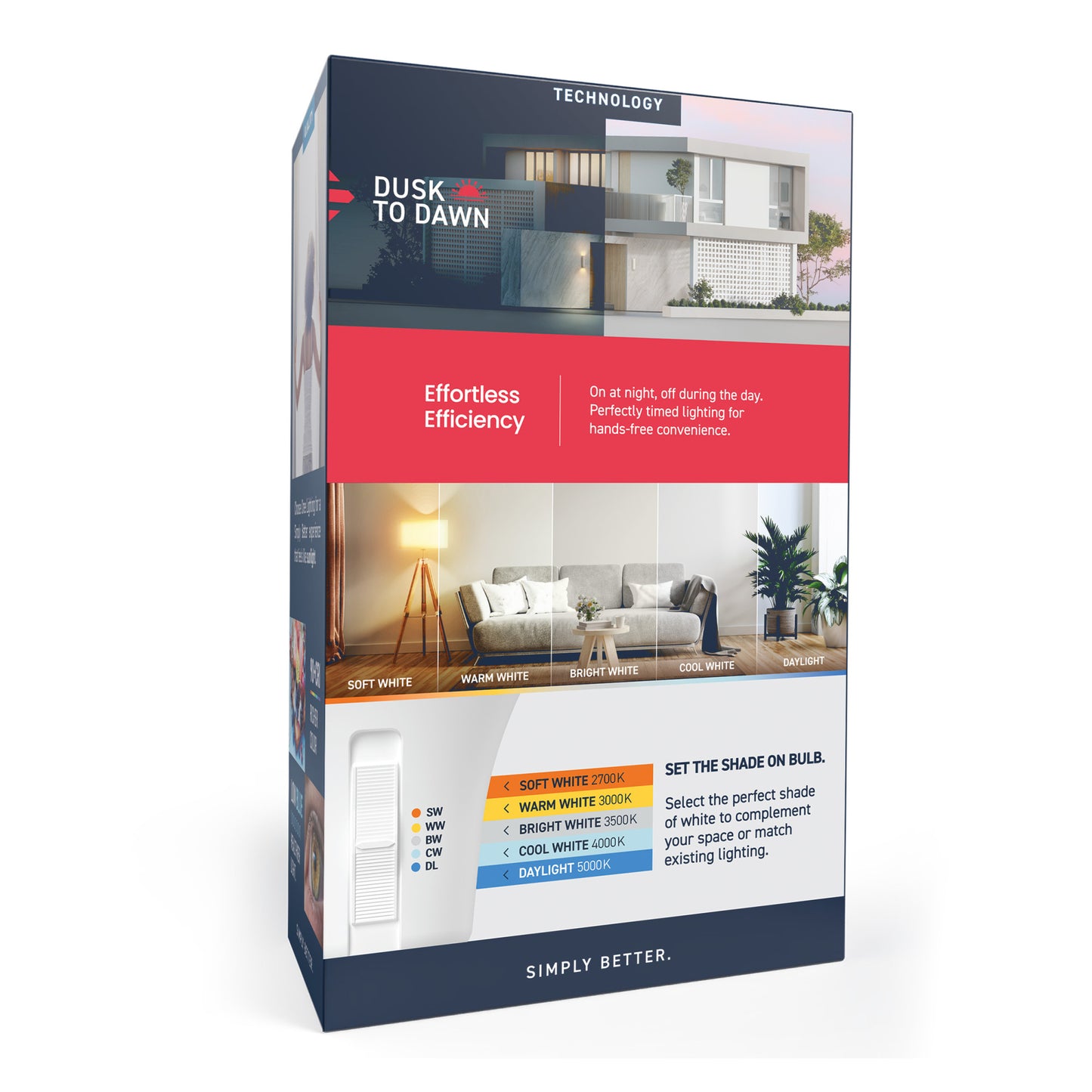 100W Replacement A19 Dusk to Dawn Switchable White Medium E26 Base Non-Dimmable LED Light Bulb