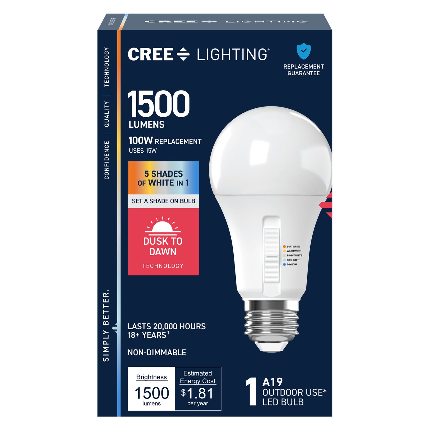 100W Replacement A19 Dusk to Dawn Switchable White Medium E26 Base Non-Dimmable LED Light Bulb