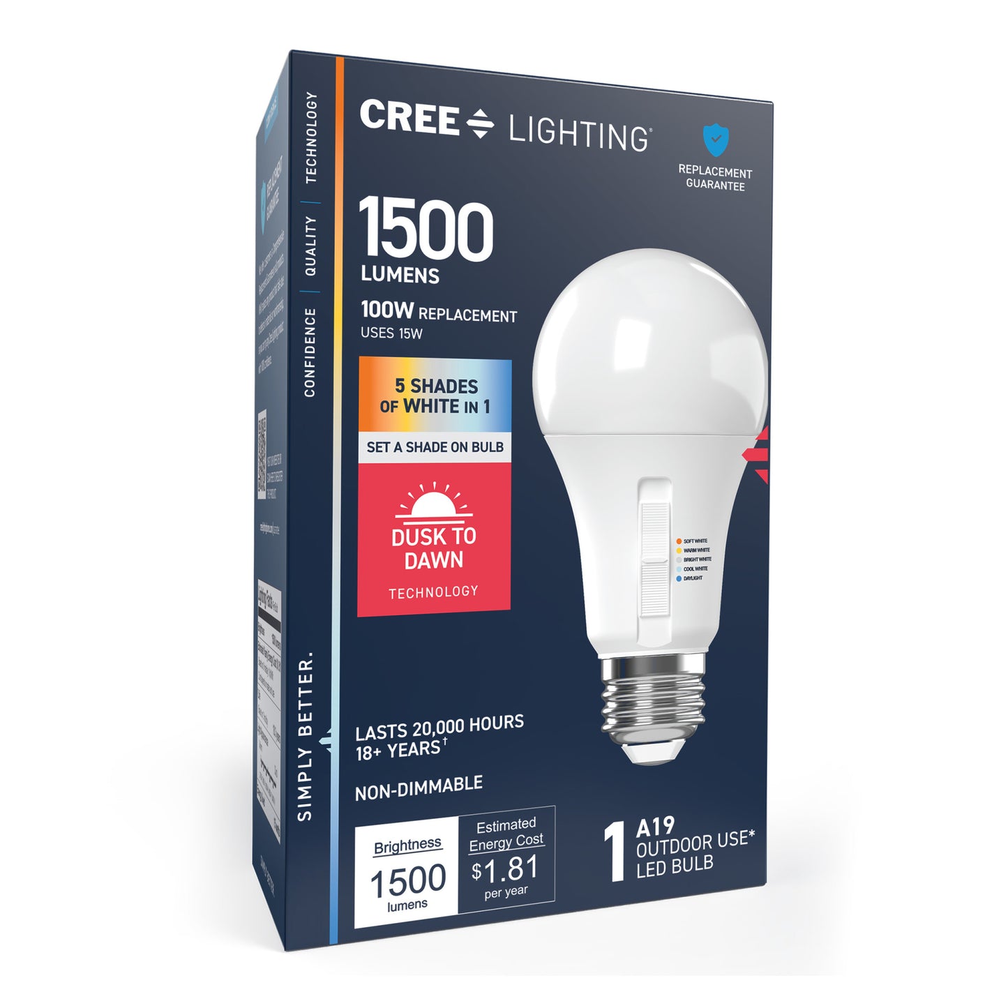 100W Replacement A19 Dusk to Dawn Switchable White Medium E26 Base Non-Dimmable LED Light Bulb