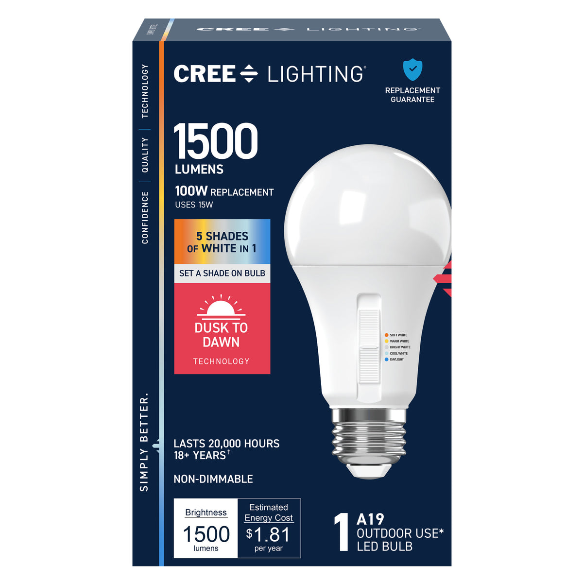 100W Replacement A19 Dusk to Dawn Switchable White Medium E26 Base Non-Dimmable LED Light Bulb