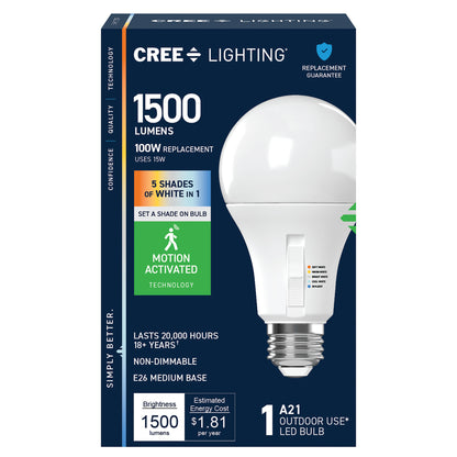 100W Replacement A21 Motion Activated Switchable White Medium E26 Base Non-Dimmable LED Light Bulb