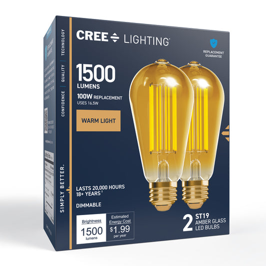 100W Replacement ST19 Vintage Filament Warm Light Medium E26 Base Dimmable LED Light Bulb (2-Pack)