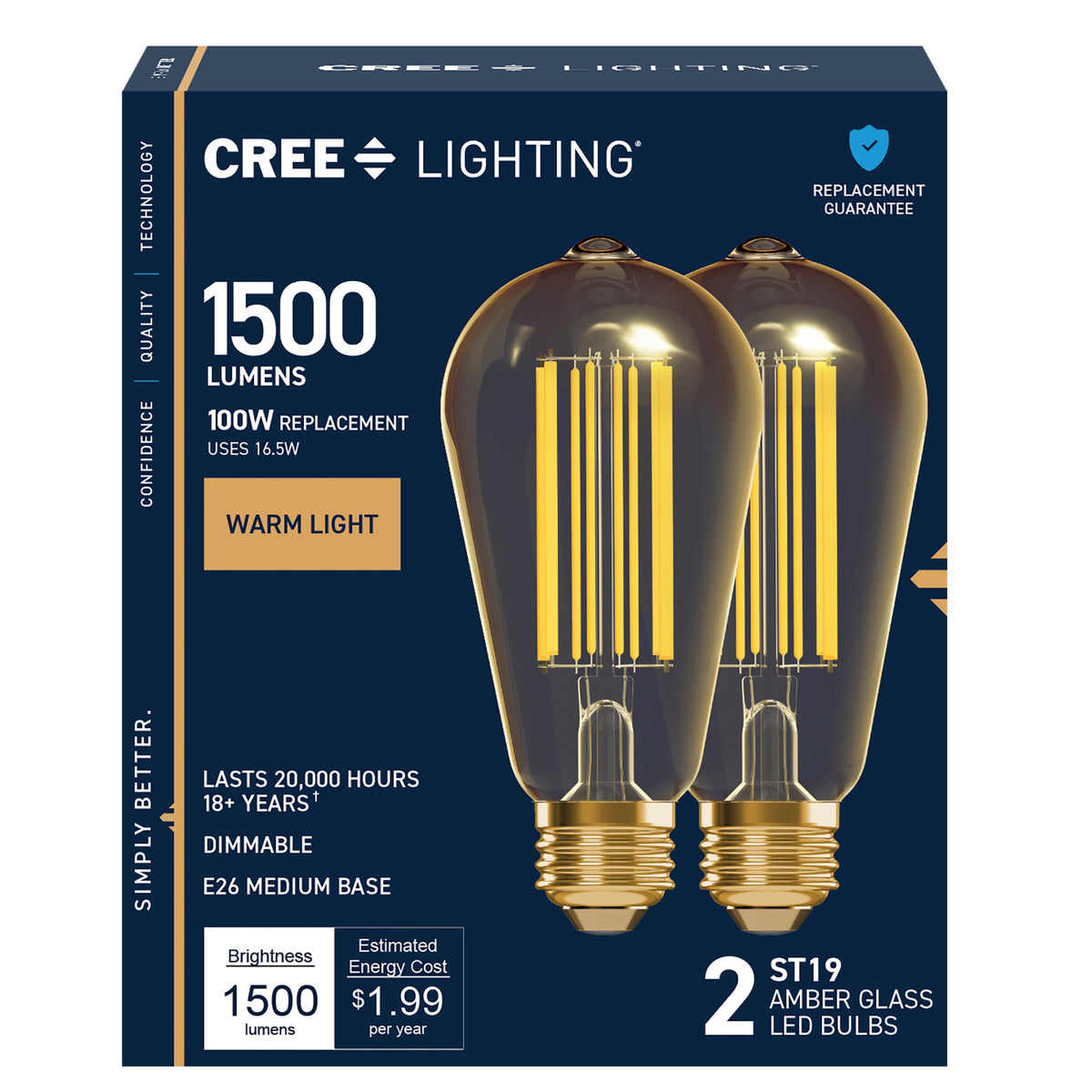 100W Replacement ST19 Vintage Filament Warm Light Medium E26 Base Dimmable LED Light Bulb (2-Pack)