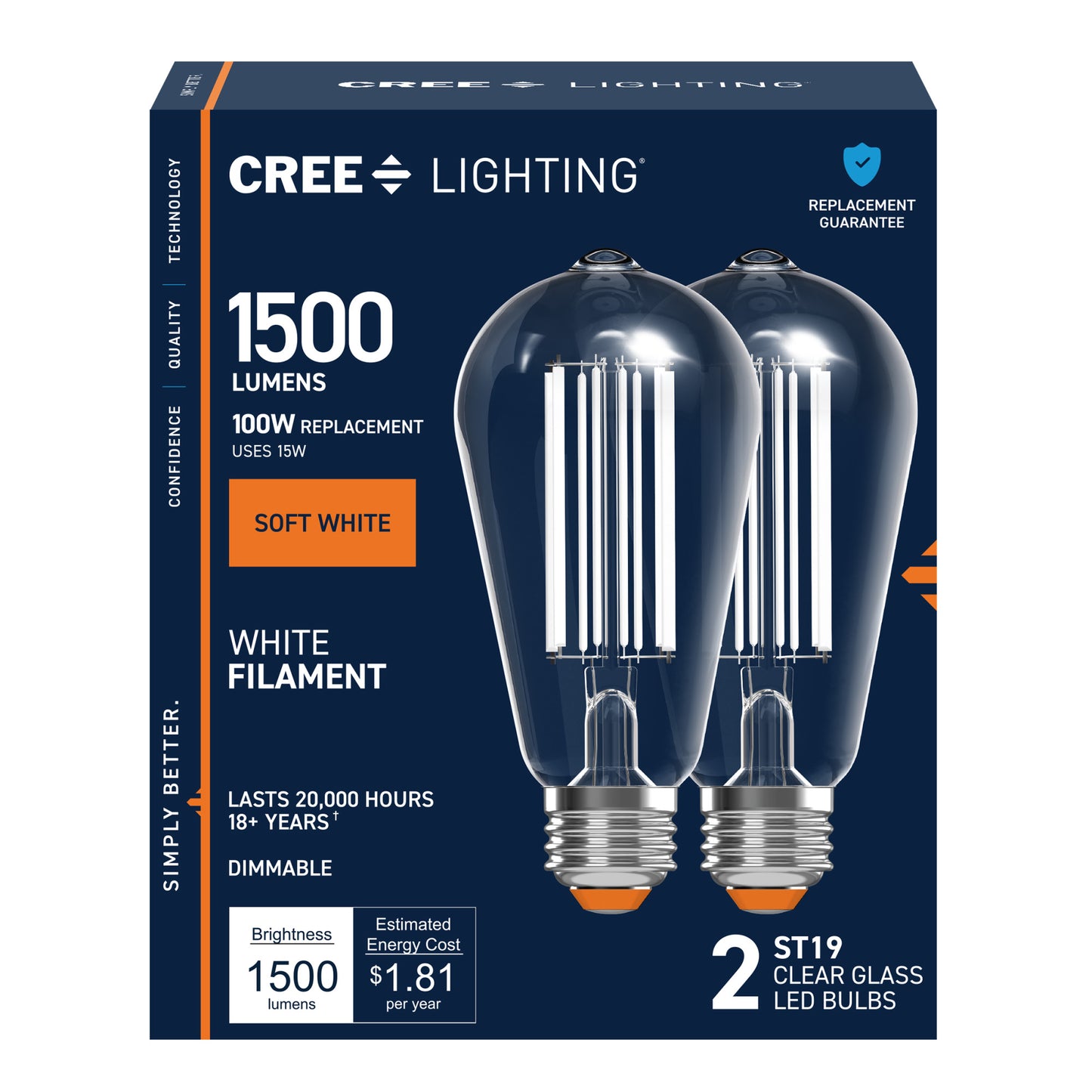 100W Replacement ST19 White Filament Soft White Medium E26 Base Dimmable LED Light Bulb (2-Pack)