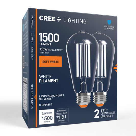 100W Replacement ST19 White Filament Soft White Medium E26 Base Dimmable LED Light Bulb (2-Pack)