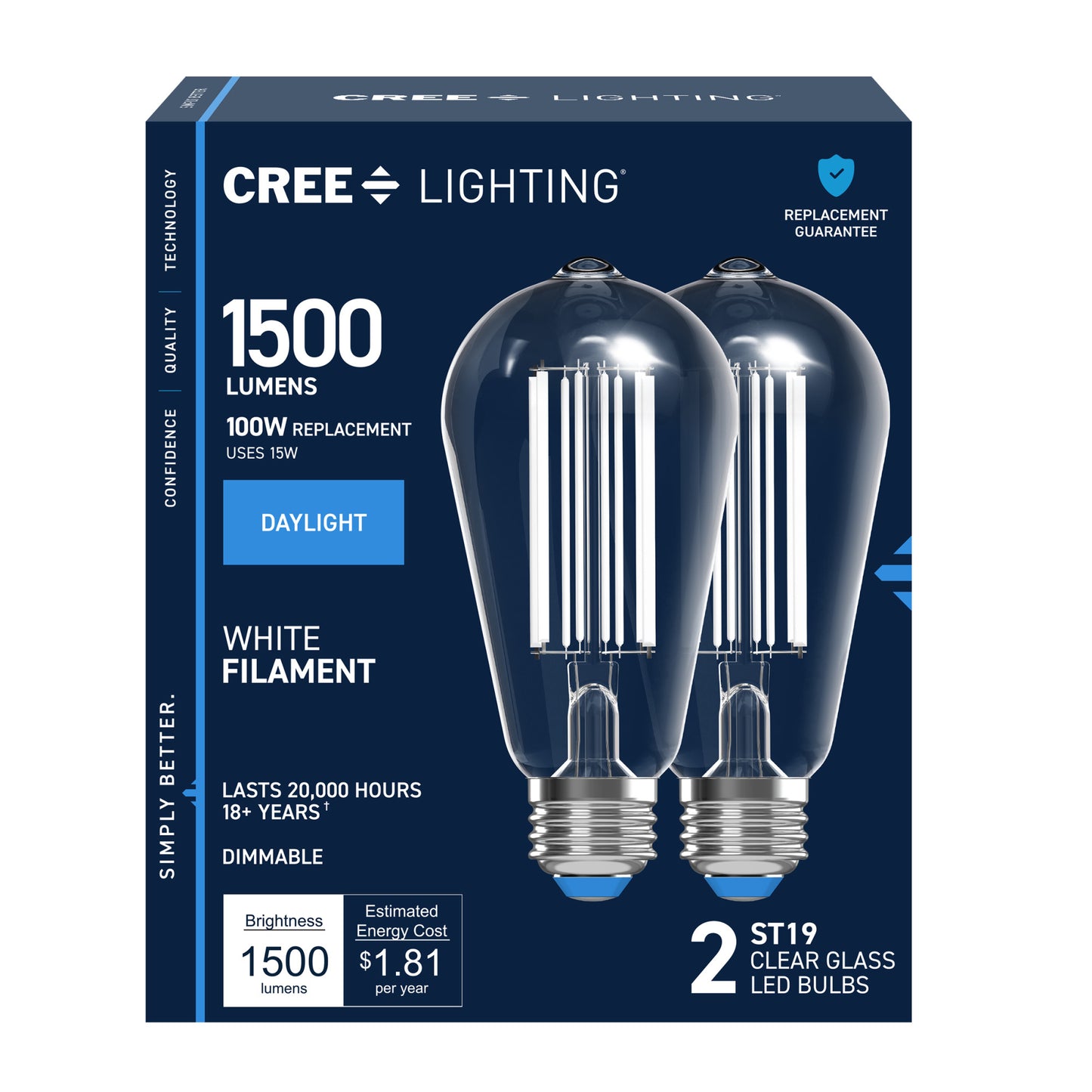 100W Replacement ST19 White Filament Daylight Medium E26 Base Dimmable LED Light Bulb (2-Pack)