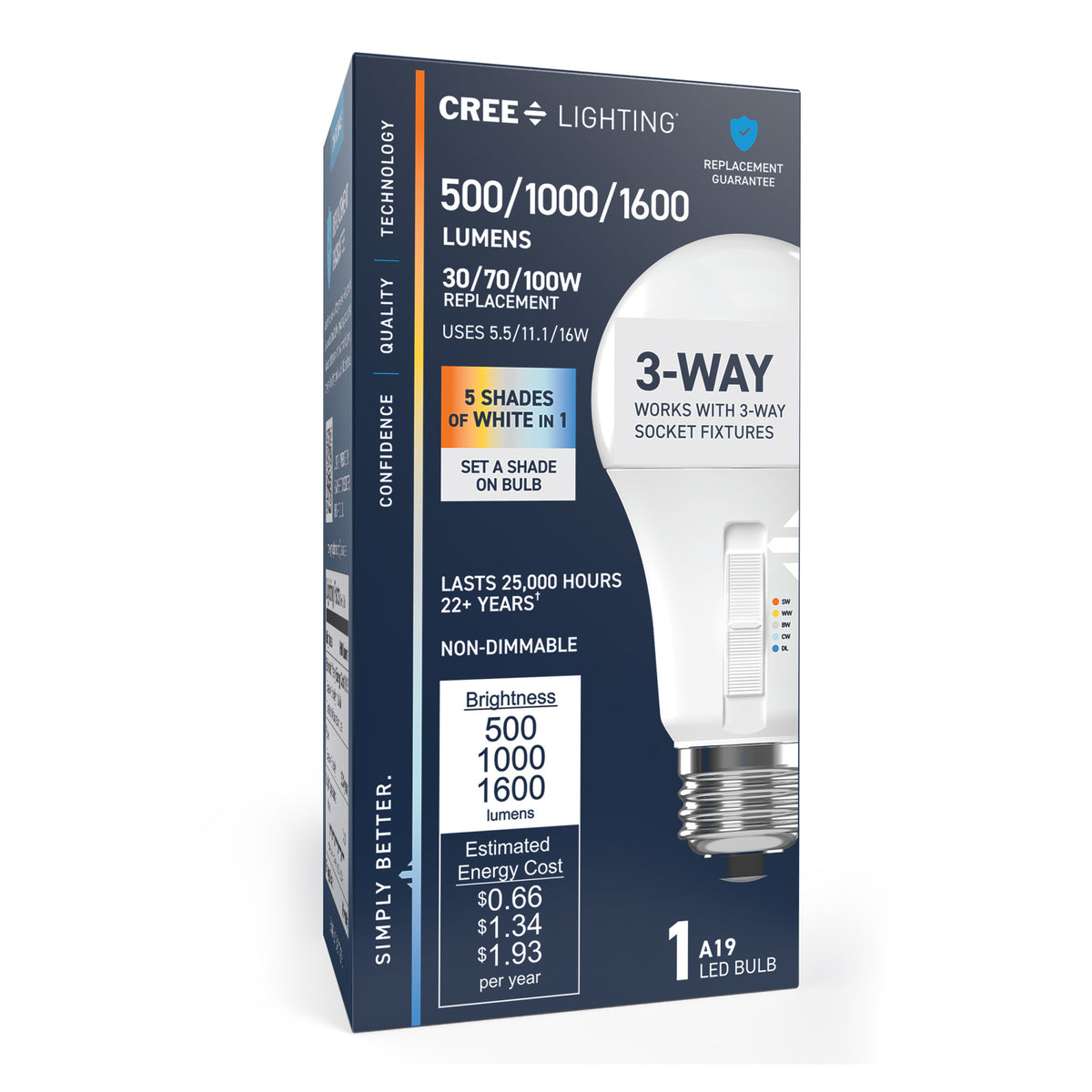 30/70/100W Replacement Switchable White Medium E26 Base Non-Dimmable 3-Way LED Light Bulb