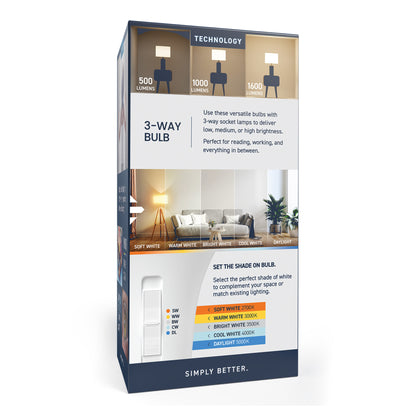 30/70/100W Replacement Switchable White Medium E26 Base Non-Dimmable 3-Way LED Light Bulb