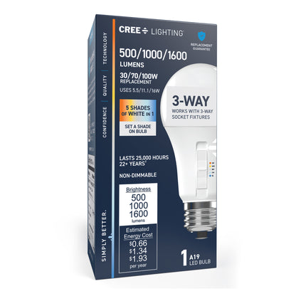 30/70/100W Replacement Switchable White Medium E26 Base Non-Dimmable 3-Way LED Light Bulb