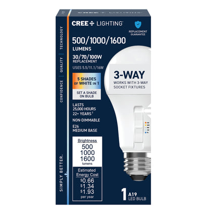 30/70/100W Replacement Switchable White Medium E26 Base Non-Dimmable 3-Way LED Light Bulb