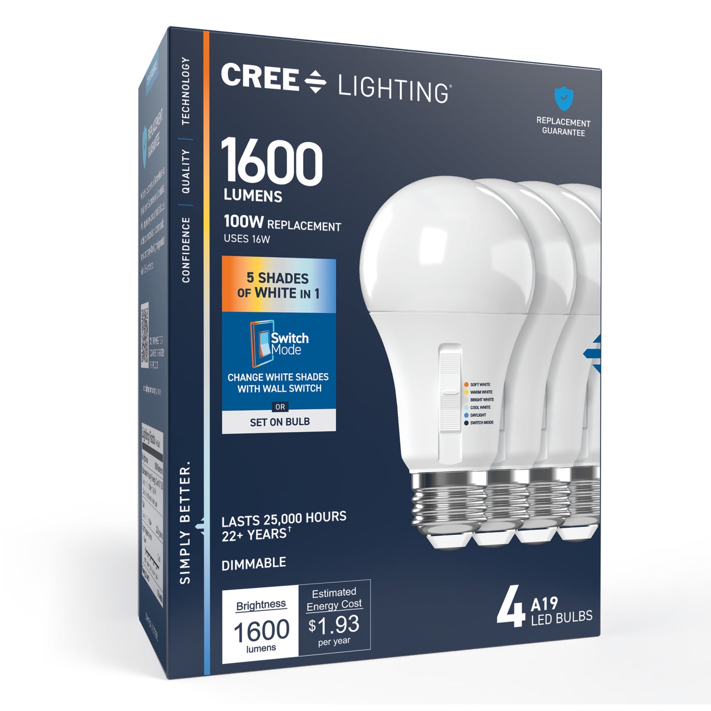 100W Replacement A19 5 Shades + Switch Mode Medium E26 Base White LED Light Bulb (4-Pack)