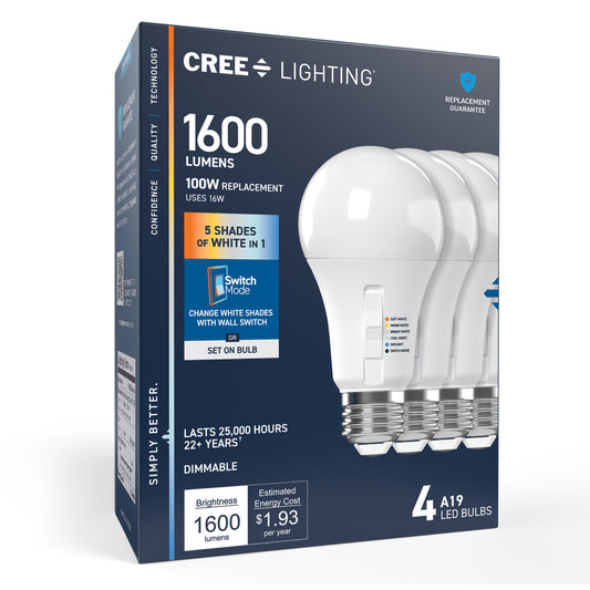 100W Replacement A19 5 Shades + Switch Mode Medium E26 Base White LED Light Bulb (4-Pack)