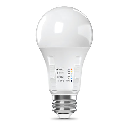 40/60/75/100W Replacement A19 Adjustable Brightness 5 Shades + Switch Mode Medium E26 Base Dimmable LED Light Bulb (4-Pack)