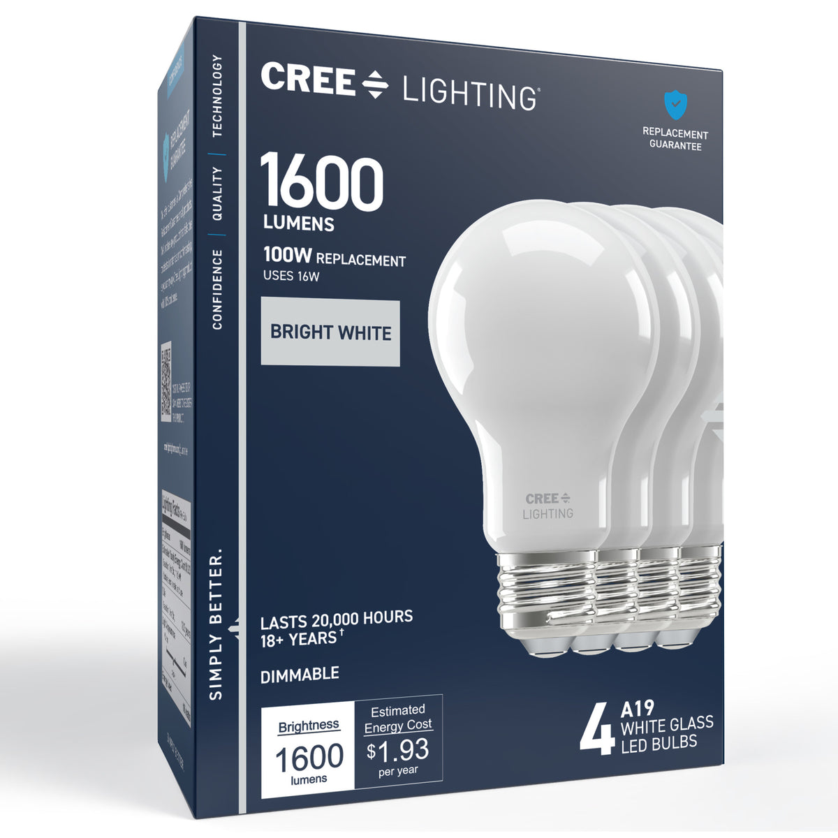 100W Replacement A19 Bright White Medium E26 Base Dimmable LED Light Bulb (4-Pack)