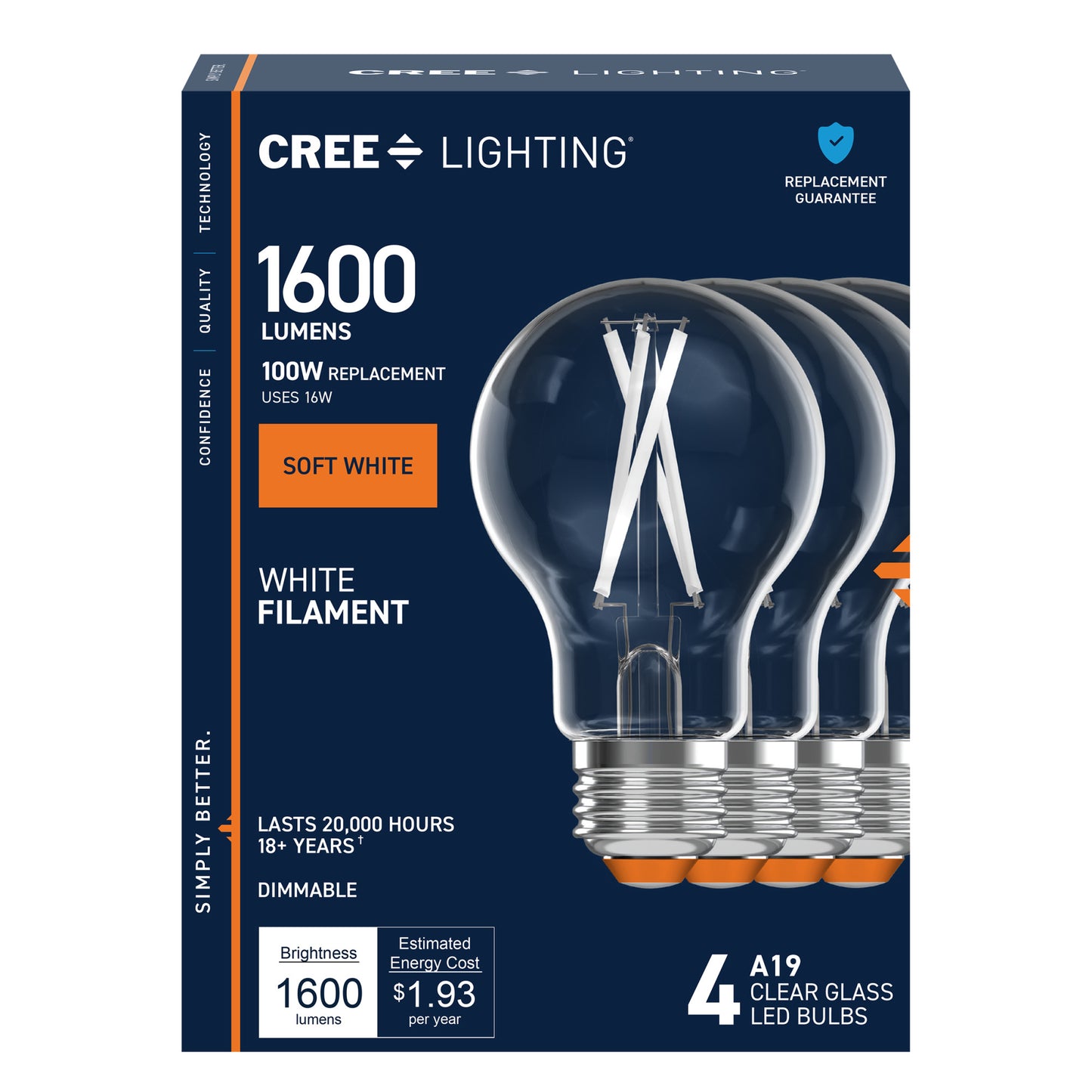 100W Replacement A19 White Filament Soft White Medium E26 Base Dimmable LED Light Bulb (4-Pack)