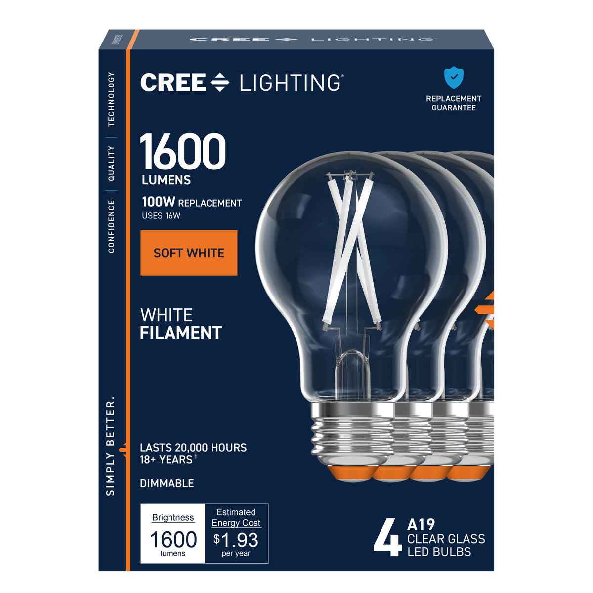 100W Replacement A19 White Filament Soft White Medium E26 Base Dimmable LED Light Bulb (4-Pack)