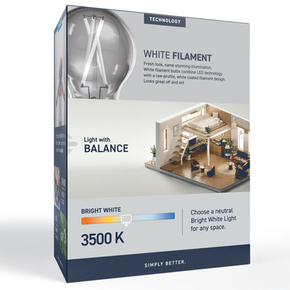 100W Replacement A19 White Filament Bright White Medium E26 Base Dimmable LED Light Bulb (4-Pack)