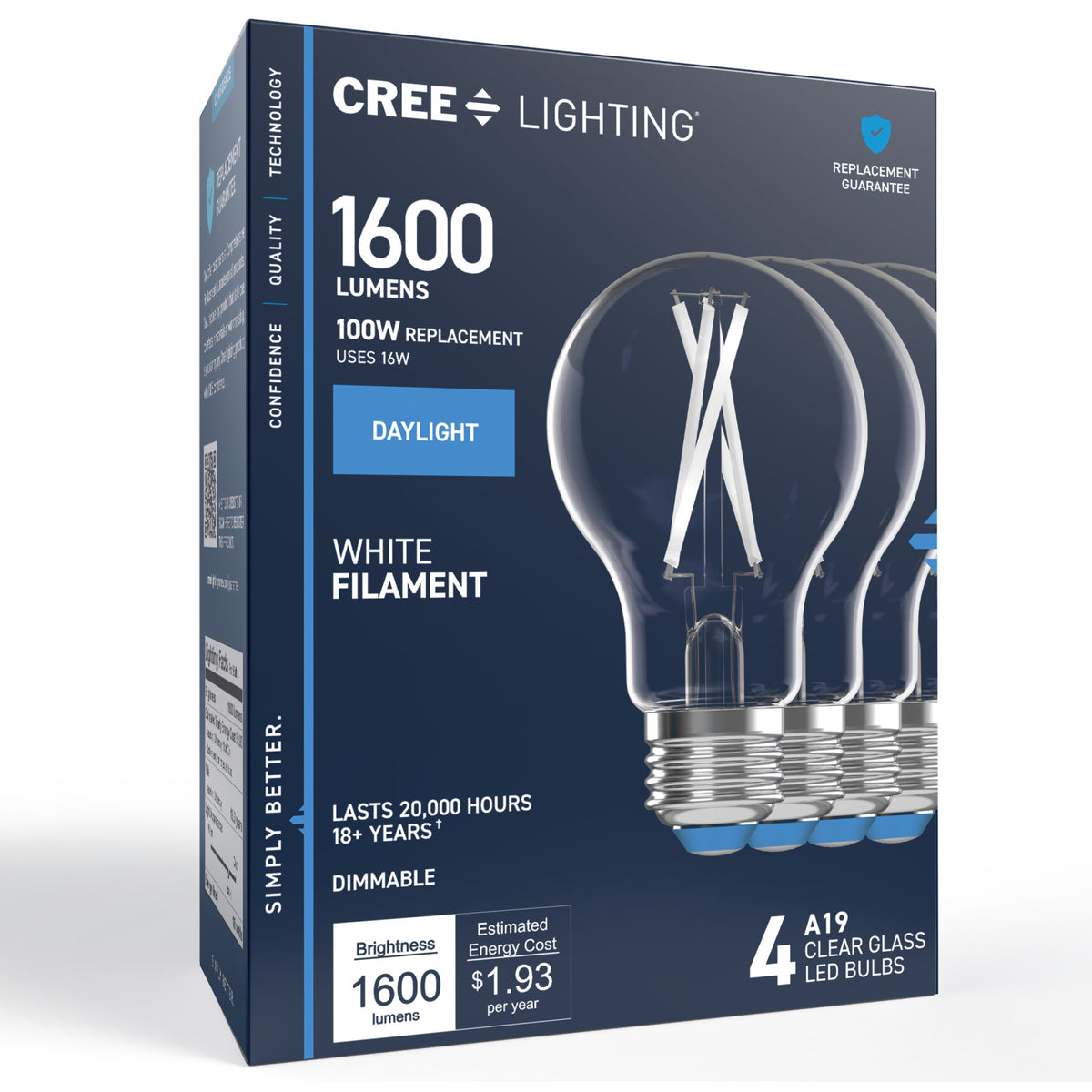 100W Replacement A19 White Filament Daylight Medium E26 Base Dimmable LED Light Bulb (4-Pack)