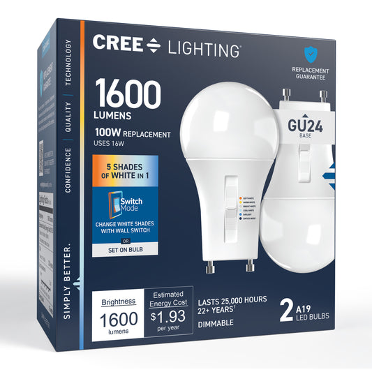 100W Replacement A19 5 Shades + Switch Mode Twist Lock GU24 Base Dimmable LED Light Bulb (2-Pack)