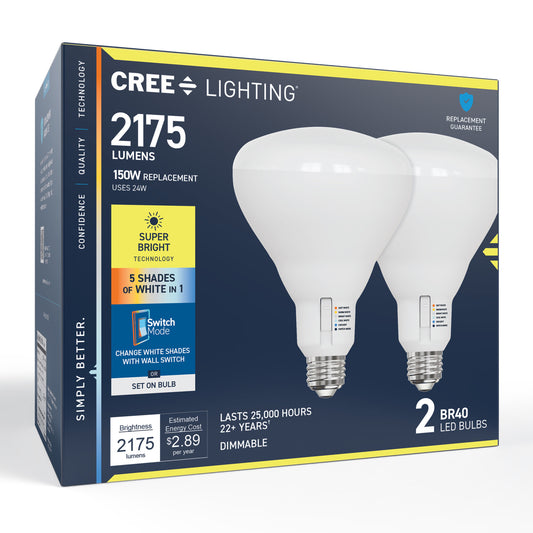 150W Replacement BR40 Super Bright 5 Shades + Switch Mode Medium E26 Base Dimmable LED Light Bulb (2-Pack)