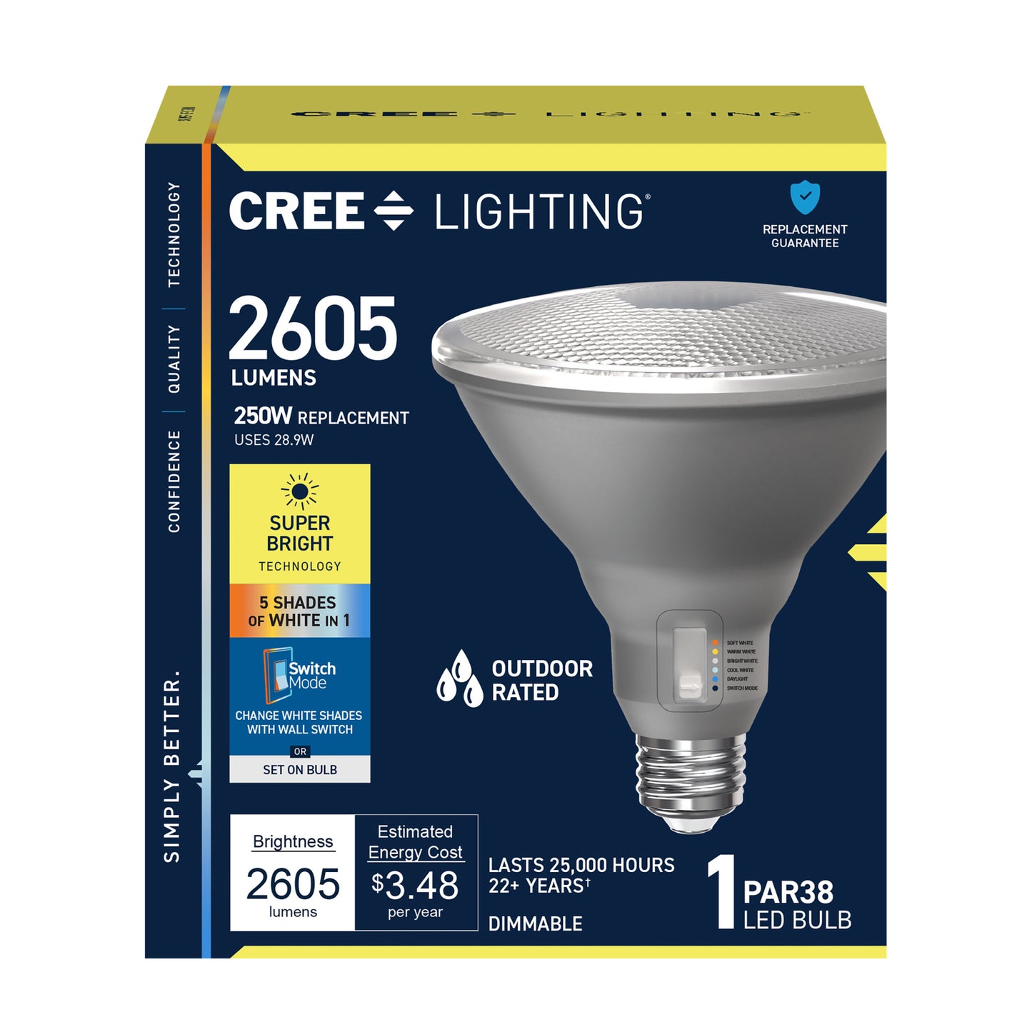 250W Replacement PAR38 Super Bright 5 Shades + Switch Mode Medium E26 Base Dimmable LED Light Bulb