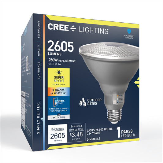 250W Replacement PAR38 Super Bright 5 Shades + Switch Mode Medium E26 Base Dimmable LED Light Bulb