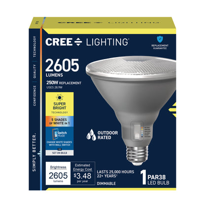 250W Replacement PAR38 Super Bright 5 Shades + Switch Mode Medium E26 Base Dimmable LED Light Bulb