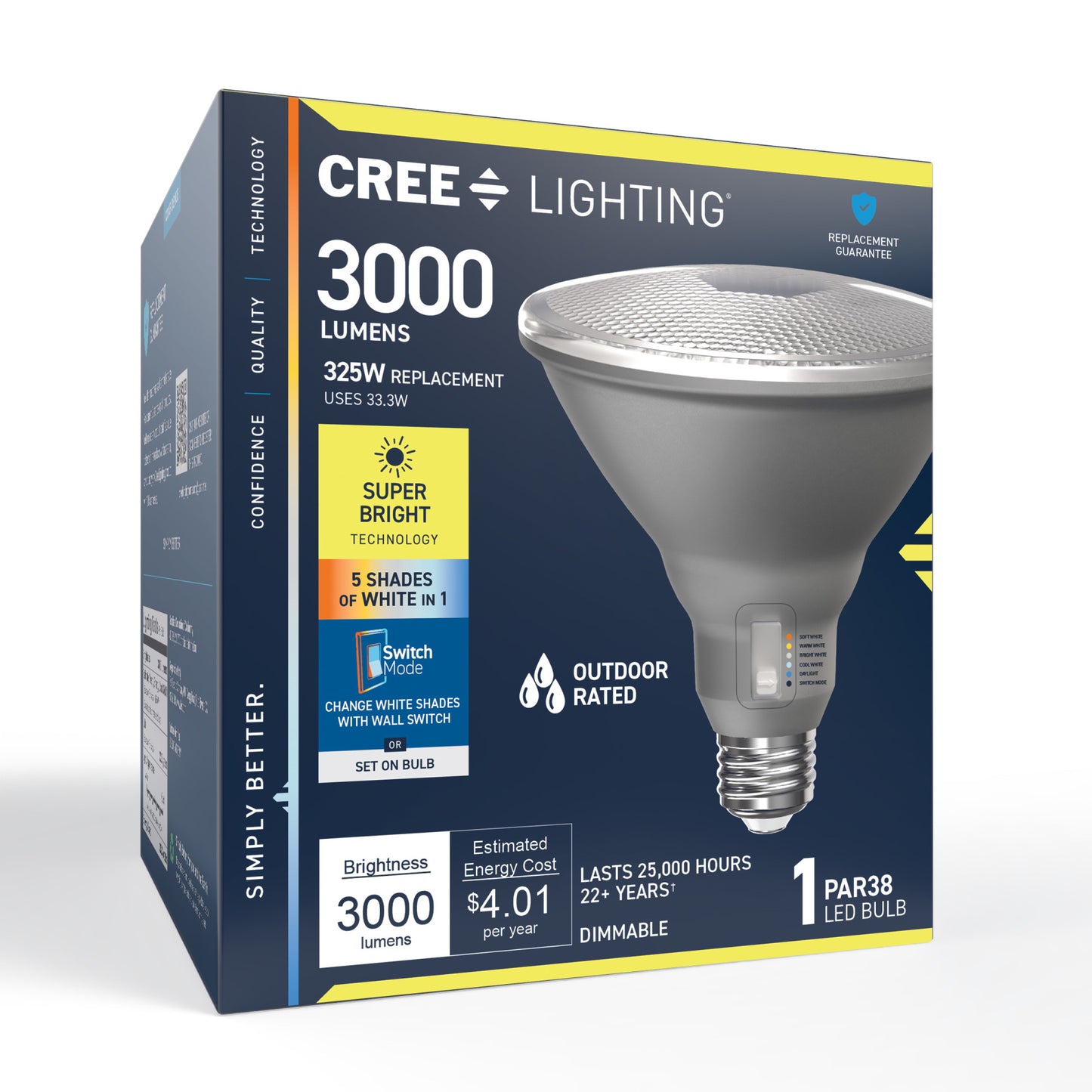 325W Replacement PAR38 Super Bright 5 Shades + Switch Mode Medium E26 Base Dimmable LED Light Bulb