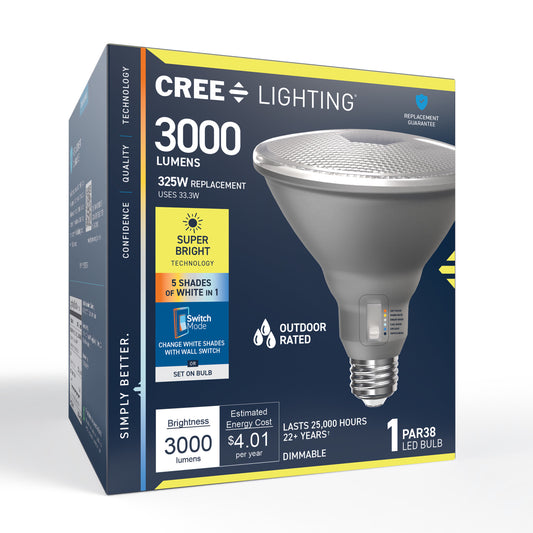 325W Replacement PAR38 Super Bright 5 Shades + Switch Mode Medium E26 Base Dimmable LED Light Bulb