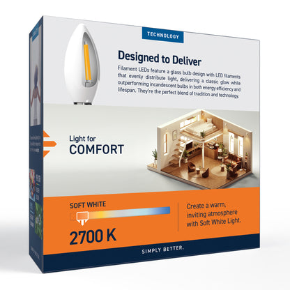 40W Replacement B10 Soft White Candelabra E12 Base Dimmable LED Light Bulb (3-Pack)