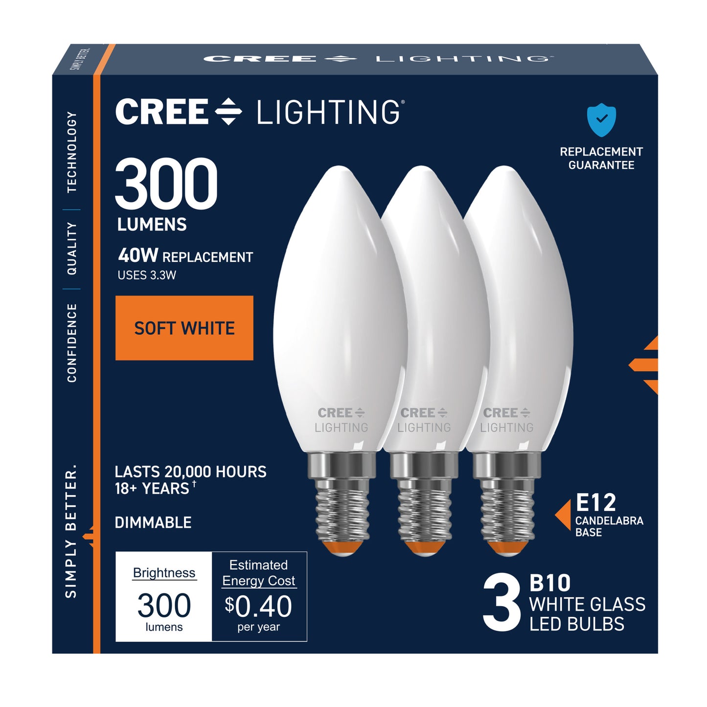 40W Replacement B10 Soft White Candelabra E12 Base Dimmable LED Light Bulb (3-Pack)