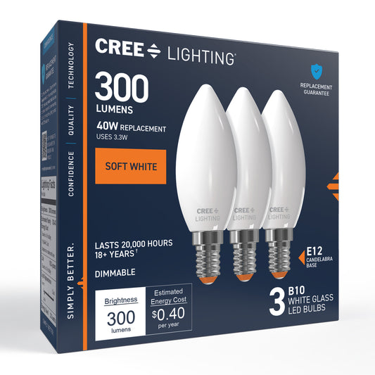 40W Replacement B10 Soft White Candelabra E12 Base Dimmable LED Light Bulb (3-Pack)