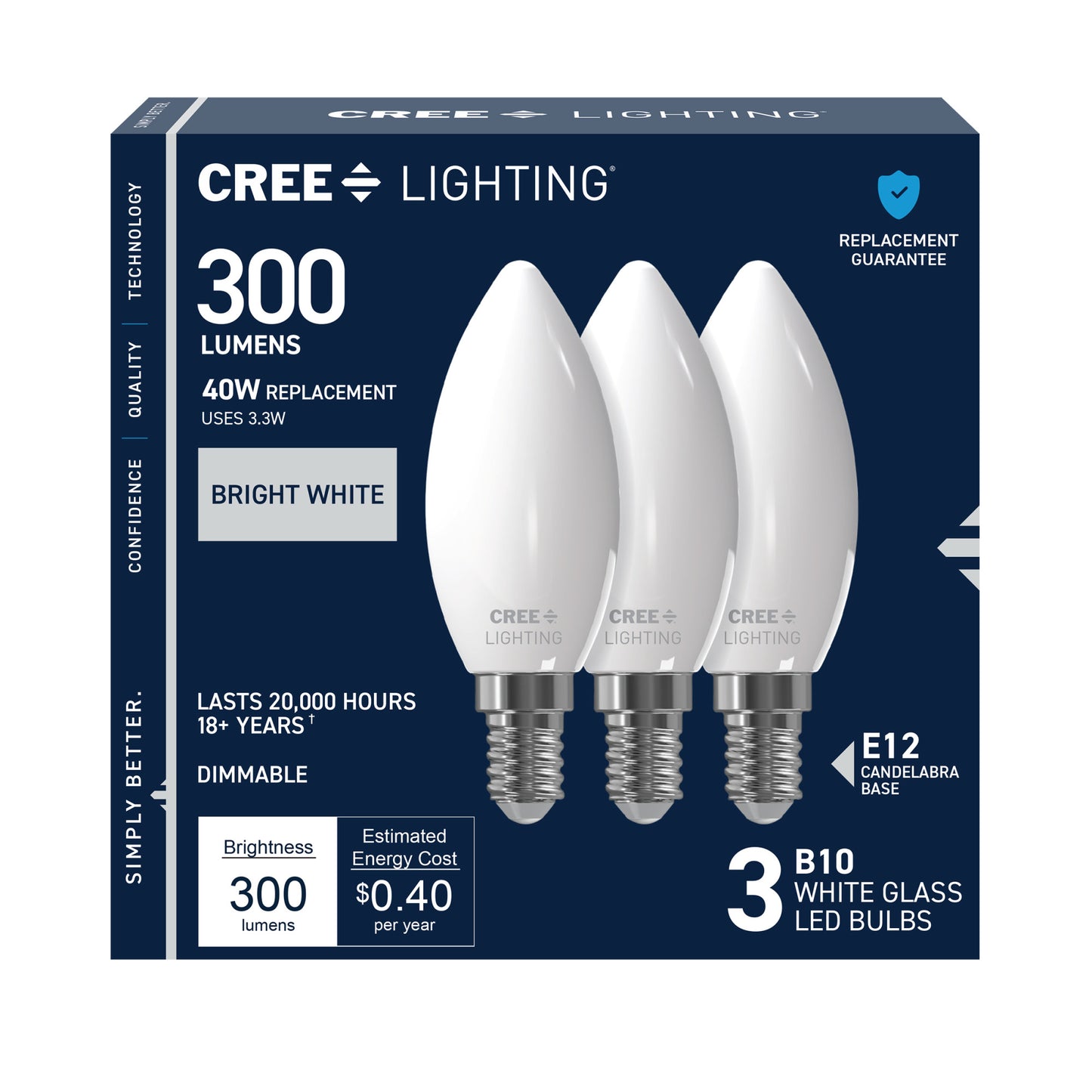 40W Replacement B10 Bright White Candelabra E12 Base Dimmable LED Light Bulb (3-Pack)