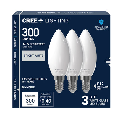 40W Replacement B10 Bright White Candelabra E12 Base Dimmable LED Light Bulb (3-Pack)