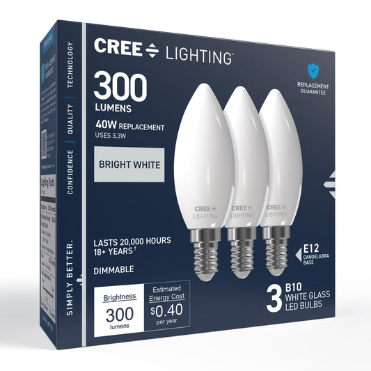 40W Replacement B10 Bright White Candelabra E12 Base Dimmable LED Light Bulb (3-Pack)