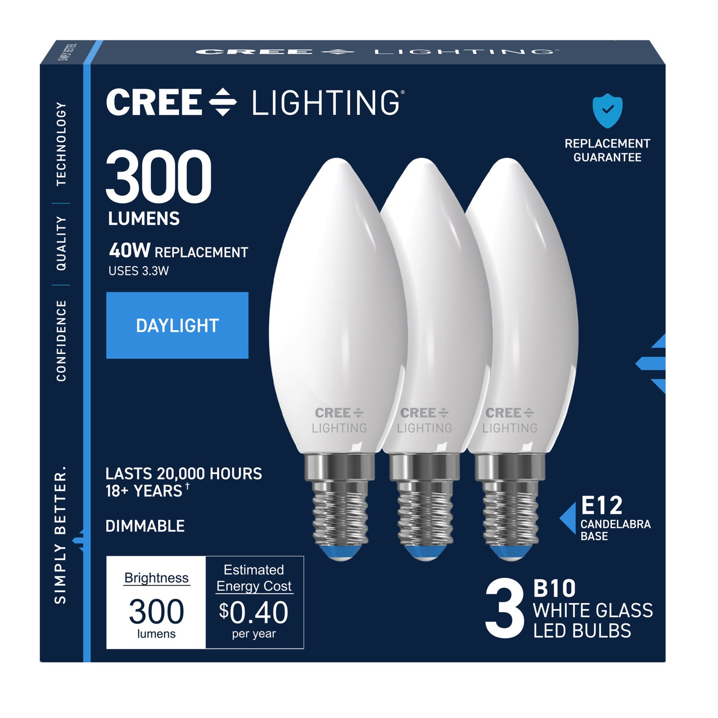40W Replacement B10 Daylight Candelabra E12 Base Dimmable LED Light Bulb (3-Pack)
