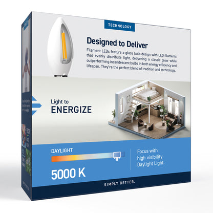 40W Replacement B10 Daylight Candelabra E12 Base Dimmable LED Light Bulb (3-Pack)