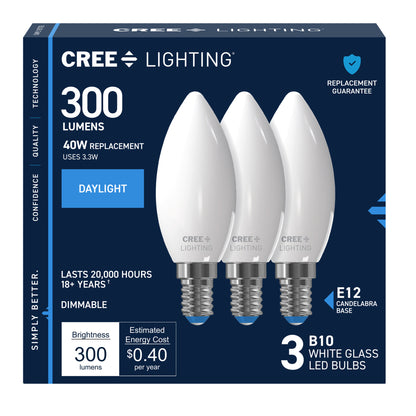 40W Replacement B10 Daylight Candelabra E12 Base Dimmable LED Light Bulb (3-Pack)