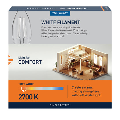 40W Replacement B10 White Filament Soft White Candelabra E12 Base Dimmable LED Light Bulb (3-Pack)