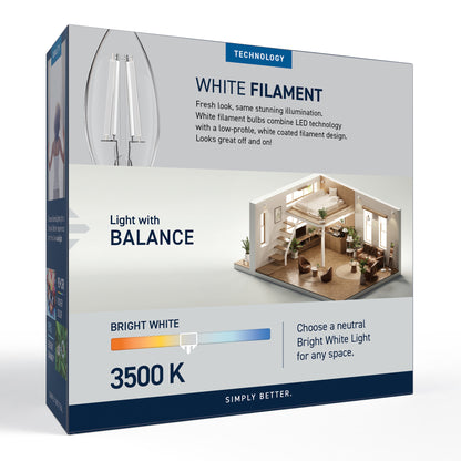 40W Replacement B10 White Filament Bright White Candelabra E12 Base Dimmable LED Light Bulb (3-Pack)