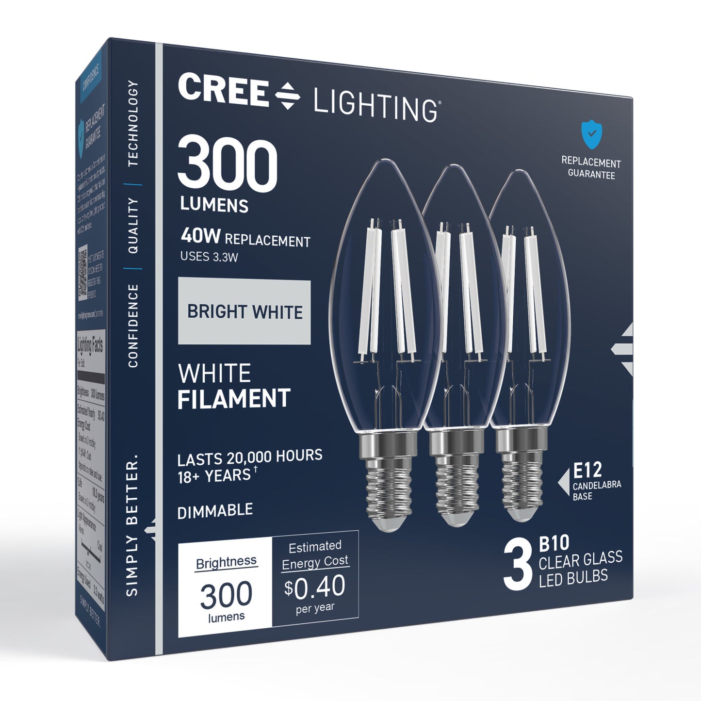 40W Replacement B10 White Filament Bright White Candelabra E12 Base Dimmable LED Light Bulb (3-Pack)