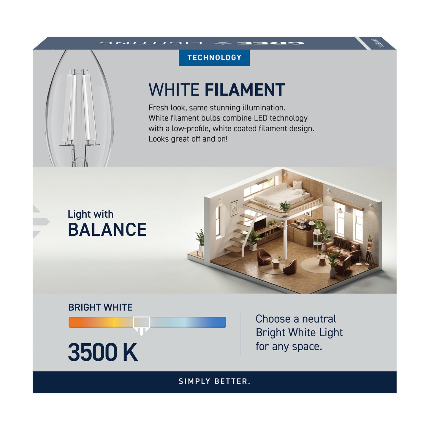 40W Replacement B10 White Filament Bright White Candelabra E12 Base Dimmable LED Light Bulb (3-Pack)
