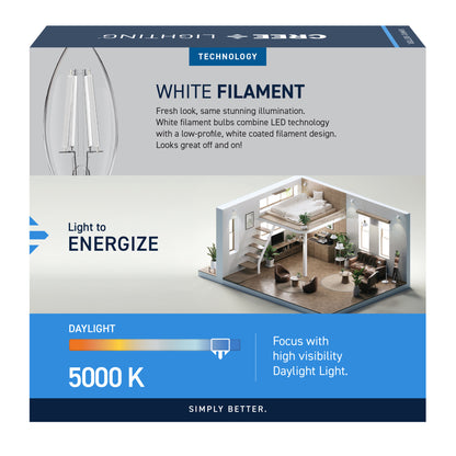 40W Replacement B10 White Filament Daylight Candelabra E12 Base Dimmable LED Light Bulb (3-Pack)