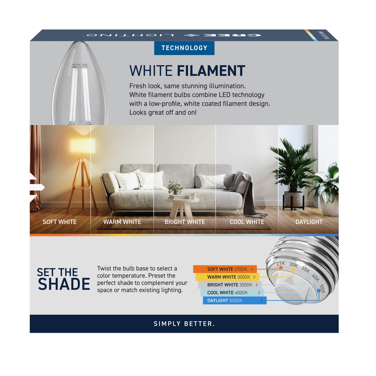 40W Replacement B10 White Filament Switchable White Medium E26 Base Dimmable LED Light Bulb (3-Pack)