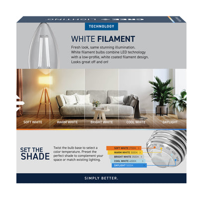 40W Replacement B10 White Filament Switchable White Medium E26 Base Dimmable LED Light Bulb (3-Pack)